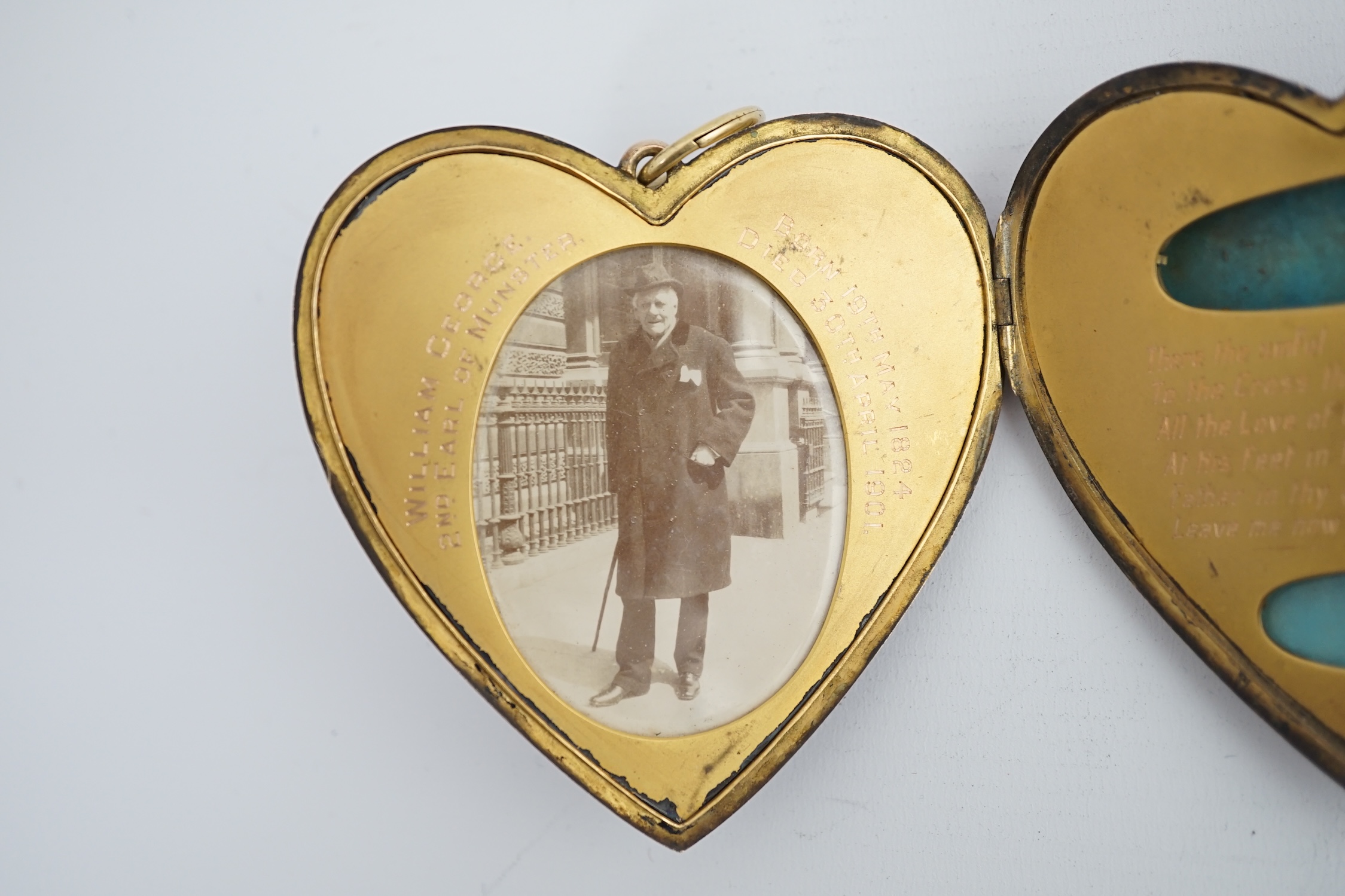 An Edwardian silver gilt? and guilloche enamel large heart shaped memorial locket